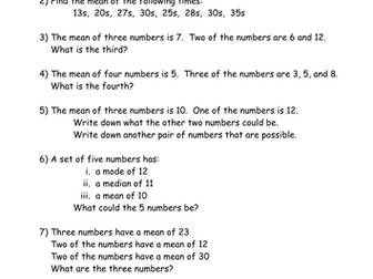 The Mean - worksheet.