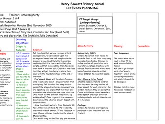 Unit 5 plays planning for year 3/4 - week 3