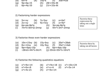 Factorising Expressions and quadratics