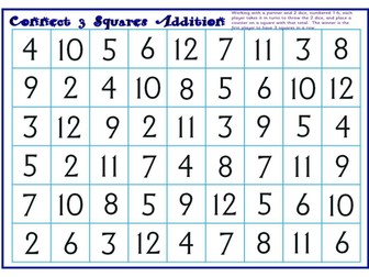 Addition Connect 3 Squares Game