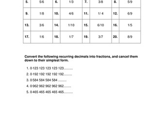 Converting fractions into recurring decimals
