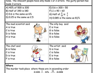 Murder Mystery - Fractions, Decimals & Percentages