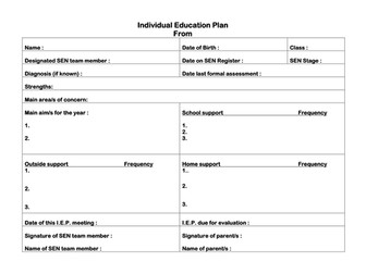 IEP blank to use with SEN students