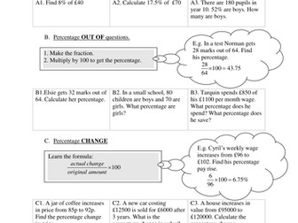 GCSE Percentages - Revision Sheet - Higher