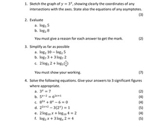 Logarithms and Exponentials: Revision Test C2