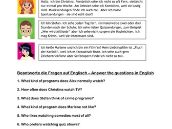 Meinungen über Fernsehen - Reading Text & Qu.s