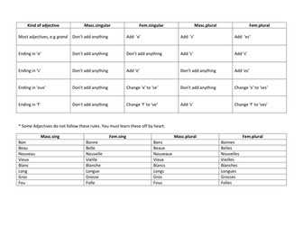 Adjectival Agreement Grid