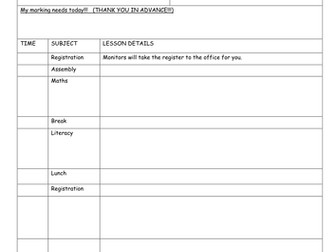 Supply Teachers Instructions Sheet