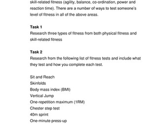 Fitness testing worksheet