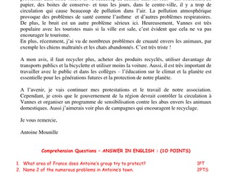 GCSE READING - A LETTER FOR THE ENVIRONMENT