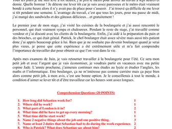 GCSE READING - WORK EXPERIENCE