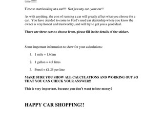 Buying My First Car Percentage Project Worksheets