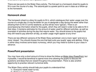 Oxfam Water Week: Water Diary Activity