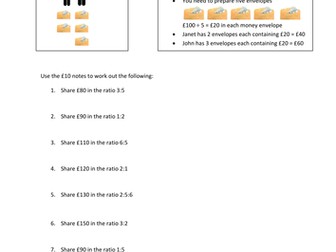 Sharing in a given ratio- activities and worksheet
