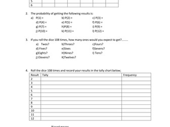 Sum of two dice experiment