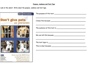 Purpose, audience and text type
