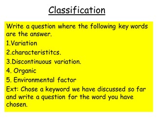 classification powerpoint and quick quiz
