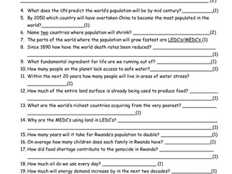 Worksheet to go with Horizon - Population video