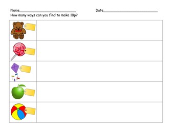 Ways to make 10p worksheet (Y1)