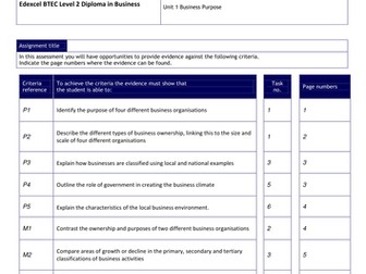 NEW BTEC Unit 1 - Business Purpose