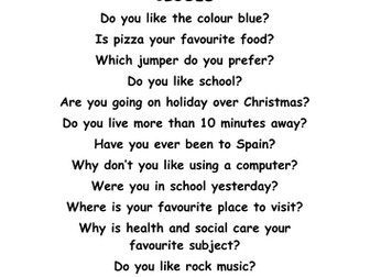 Cut and Stick Activity - Open and Closed Questions