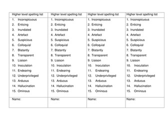 Higher level spelling list