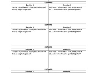 Multiplying decimals exit cards