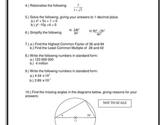 5 Higher Level Homework Revision Sheets