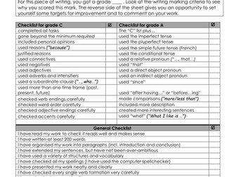 KS4 speaking and writing feedback forms