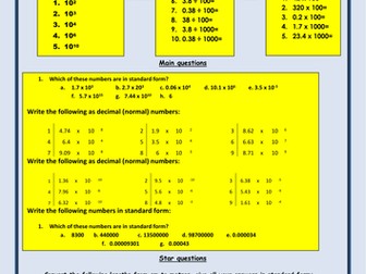 Standard form worksheet