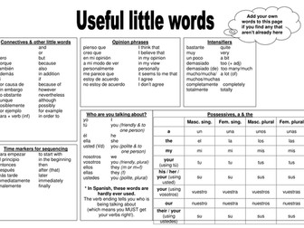 Useful little words vocab sheet - connectives etc