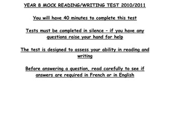 Y8 MOCK TEST - HOLIDAYS/ACTIVITIES/TRAVEL