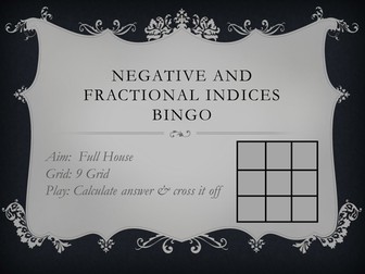 Negative and Fractional Indices Bingo Game