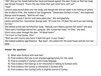 Worksheet on Curley's wife