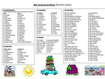 Holiday vocab sheet