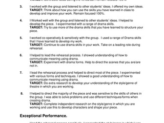 Pupil assessment levels and targets for KS3 Drama