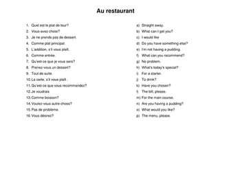 Au restaurant - reading task