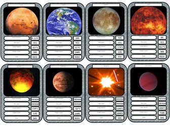 Planetary fact cards including extrasolar planets