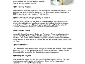Energie sparen worksheet