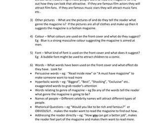 Analysing Magazine Front Covers - how to