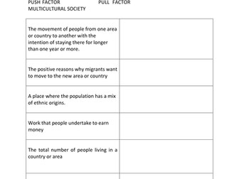 Migration Key words Worksheet