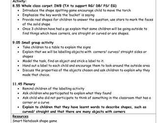 Focus Activity Plan example (shapes)
