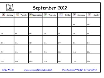 2012-2013 Academic monthly calendar Widgit CIP2