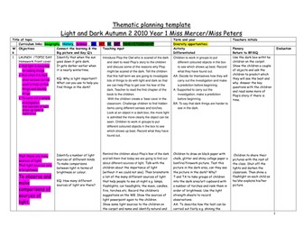 Light and Dark Thematic Planning