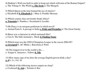 Tutor time general knowledge quiz
