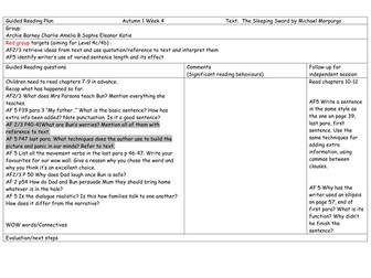 Sleeping Sword Guided Reading Lessons Level 4+