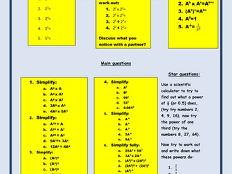 GCSE - Laws of Indices - Worksheet