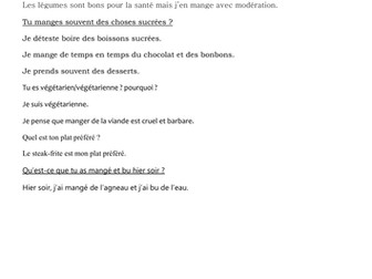 Mon régime alimentaire