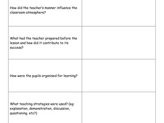 Observation Template - Teacher Training/PGCE/TA