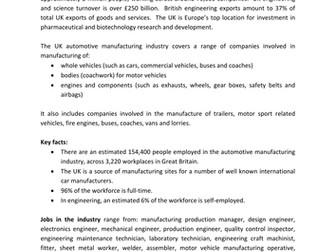 Automotive industry careers factsheet